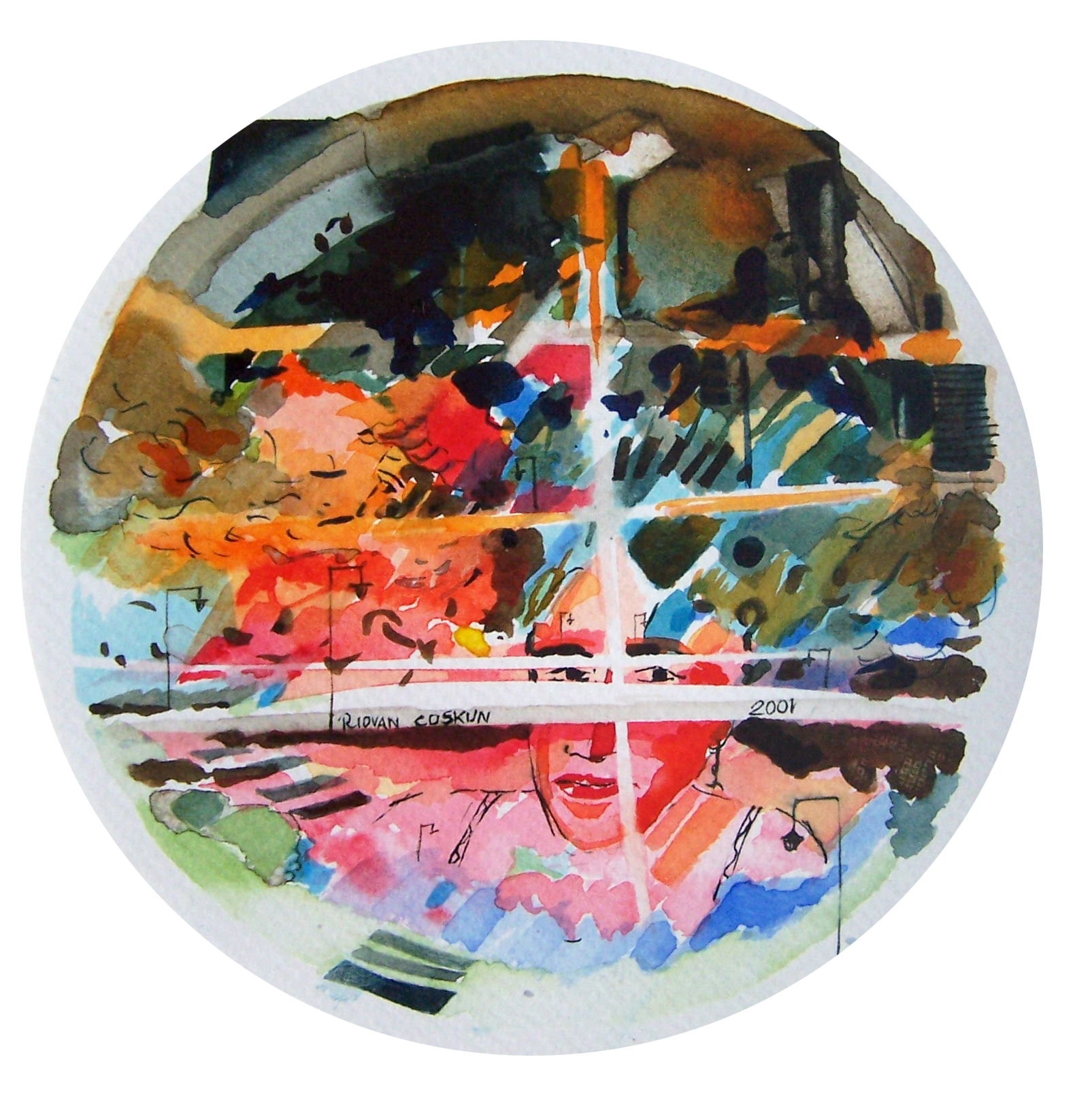 Kağıt üzerine suluboya 'Pencere' 20x20cm 2001